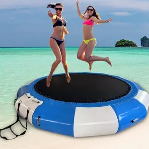 10 Ft Lake Trampoline Bounce Swim Platform, Water Trampoline with Rope Ladder, Inflatable Bouncer Jump Floating Trampoline for Water Sports-