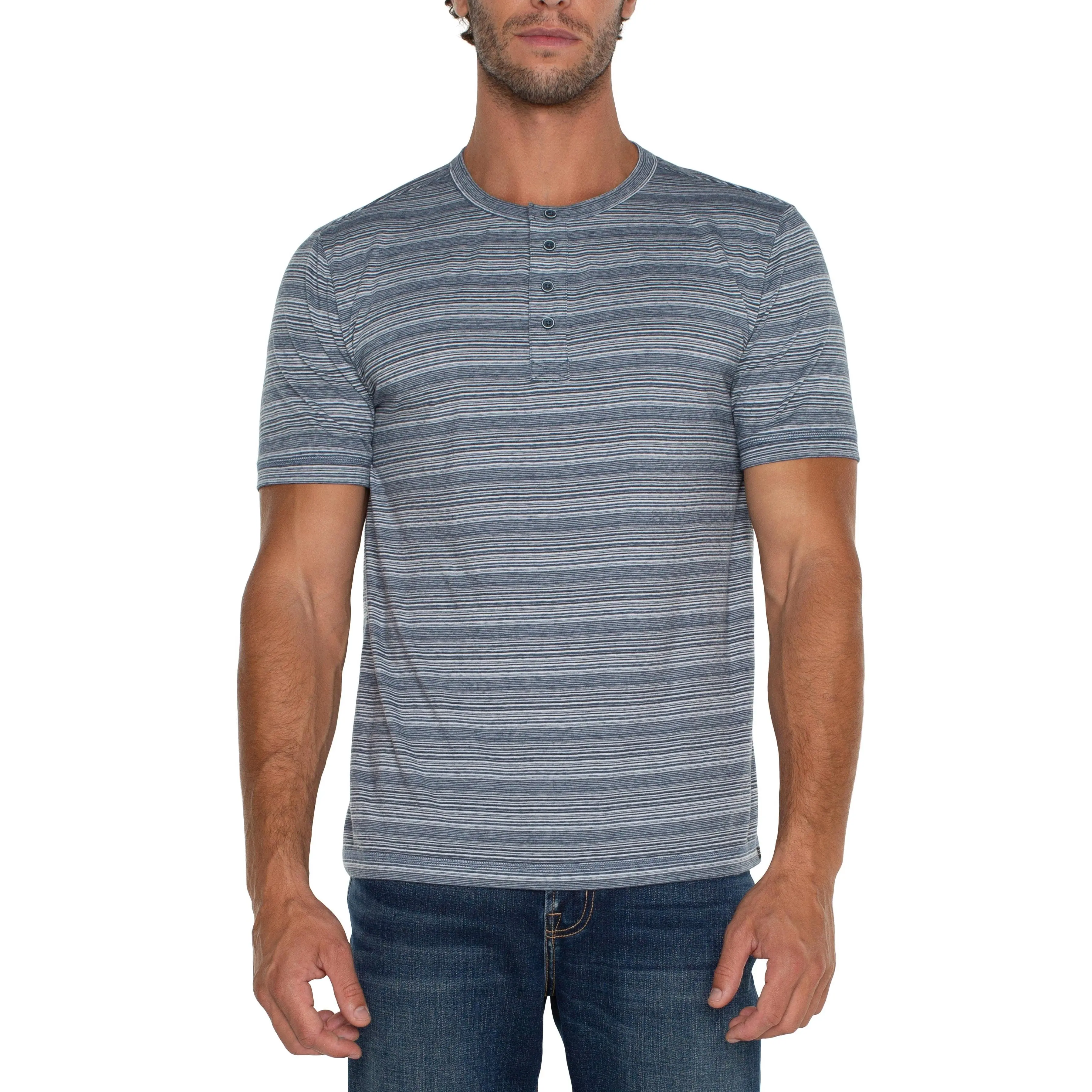 Liverpool Blue Striped Short Sleeve Henley