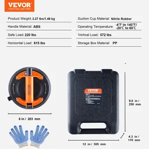 VEVOR Glass Suction Cup, 8 615 lbs Load Capacity, Vacuum Suction Cup with ABS Handle and Carry Box, Heavy Duty Industrial Suction Cup Lifter Tool for Glass, Granite, Tile, Metal, Wood Panel Lifting