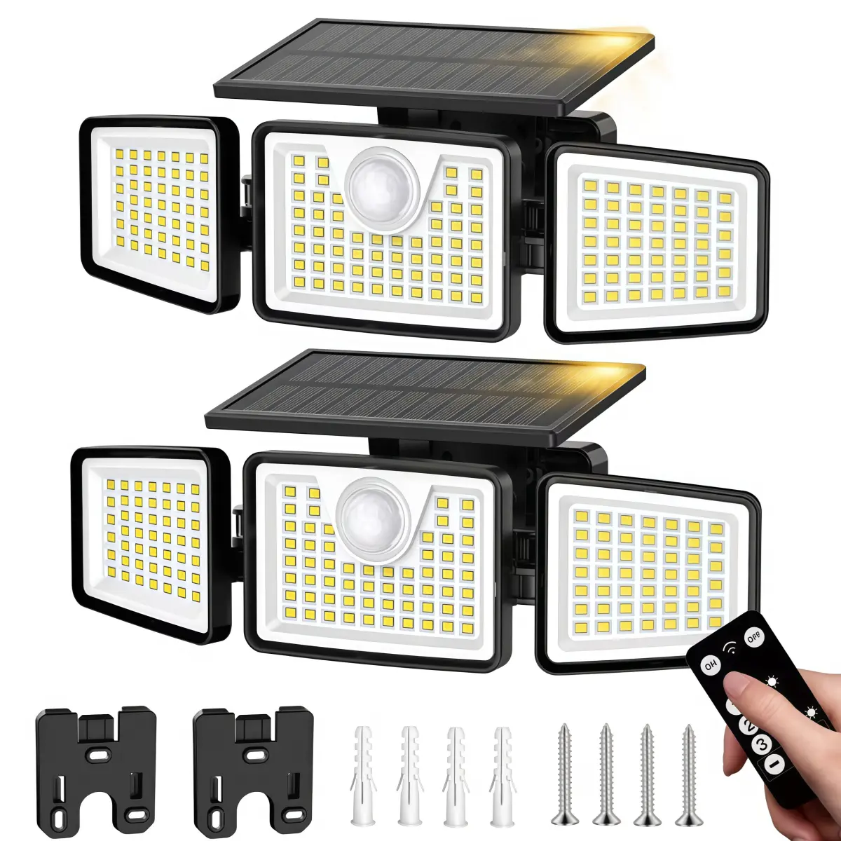 2-Pack 3-Head Solar Outdoor LED Security Lights, 2500LM Motion Sensor Spotlights, 270° Wide-Angle, IP65 Waterproof for Garage, LED Solar Outdoor Fixtures, Led Lights, Solar Outdoor Lights