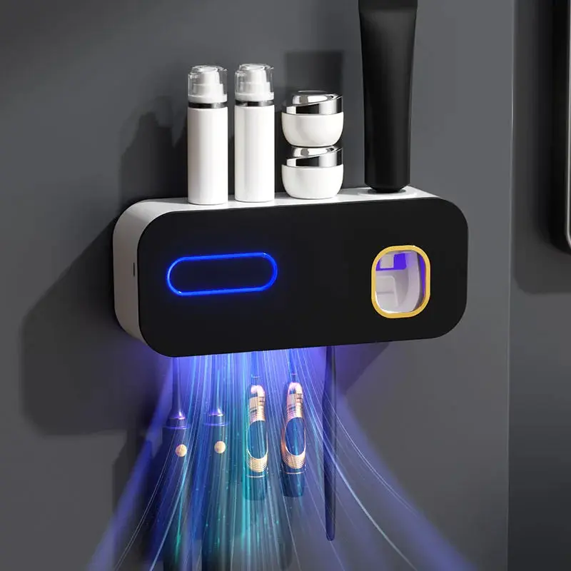 1 smart toothbrush sterilizer, wall mounted toothbrush holder with toothpaste dispenser, home decoration