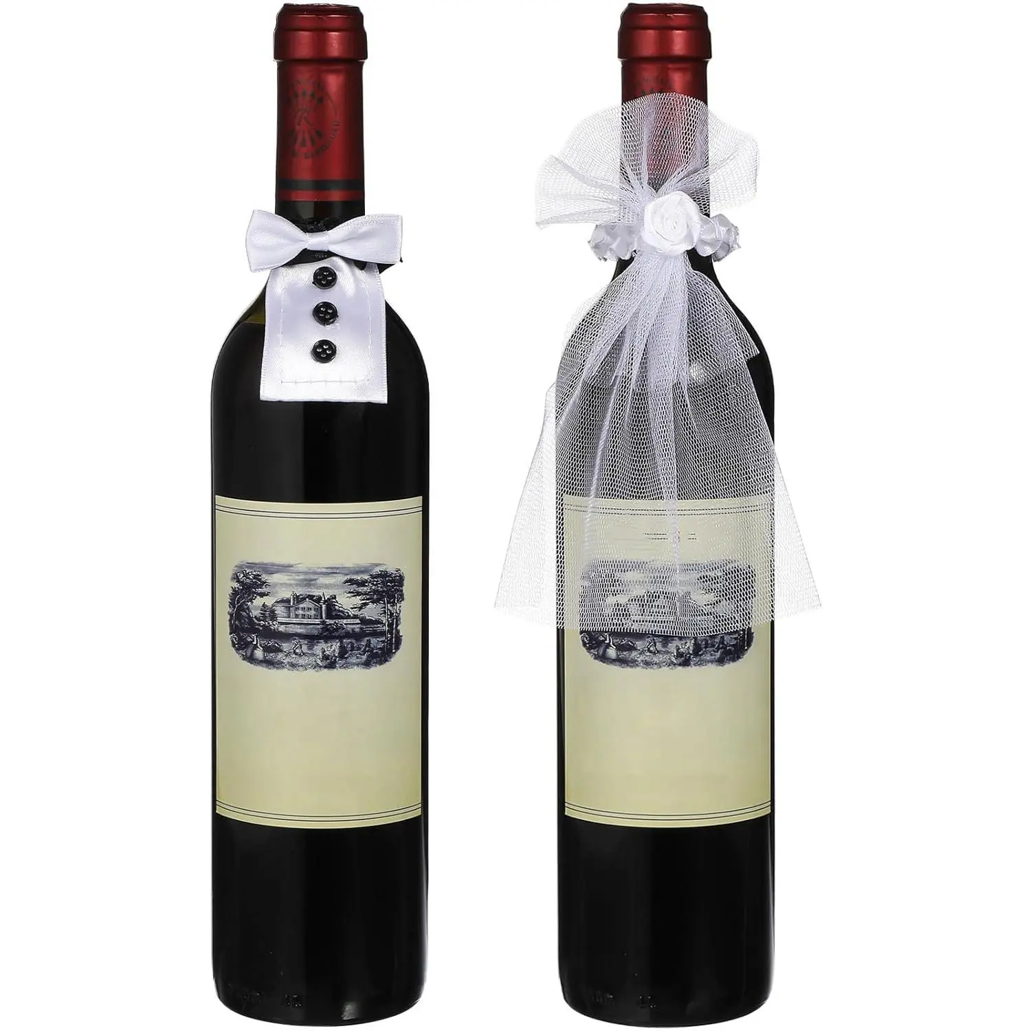 4 count Bride and Groom  Bottle Covers Wedding Bottle Decorations  Bottle Dress-up Bags Wedding Bachelorette Engagement Party Decoration Random Style