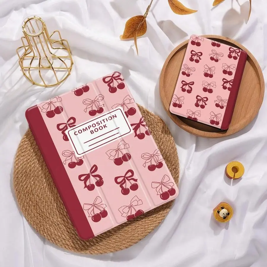 Cute Aesthetic Cherry Bow Pattern iPad Tablet Case with Pen Slot, Protective Cover, Tablet Casing, Fits iPad 10th Gen 10.9", iPad 9/8/7 10.2", iPad Air 5/4 10.9", iPad Pro 11" Accessories