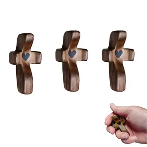 Cross My Heart, 3Pcs Wooden Cross Decorations, Cross Fidget for Anxiety Relief, Multi-functional Spiritual Symbols for Home and Office, Encouragement Religious Gift