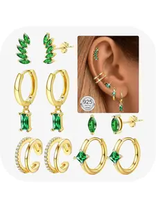 5 Pairs Sterling Silver Stud Earrings for Women 14K Gold Plated Earrings Stacks Hypoallergenic Silver Studs Hoop Earrings Sleeper Cartilage Earrings Sets for Multiple Piercing