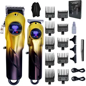 LARGNER-Men's Professional Hair Clipper Set, Cordless Barber Kit with Trimmer, Gold Gradient Color, 2-In-1 Hair Cutting Tool