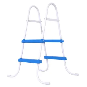2-Step 33in Iron Pool Ladder (White Frame + Blue Steps)