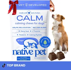 Native Pet Calming Chews for Dogs - Melatonin for Dogs Anxiety Relief - Grain Free All Natural Hemp Calming Treats & L-Theanine Helps Manage Stress & Separation Anxiety - Puppy Sleep Aid - 30 Chews