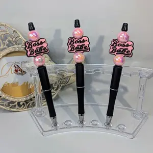 Boss Babe Beaded Ink Pen with Pink Acrylic Beads & Charms for Empowered Women Writing Tools