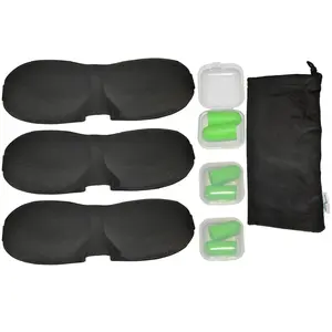 3 Contoured Sleep Mask, 3 Ear Plugs with Case and A Carry Pouch. Payless Get More. (Black)