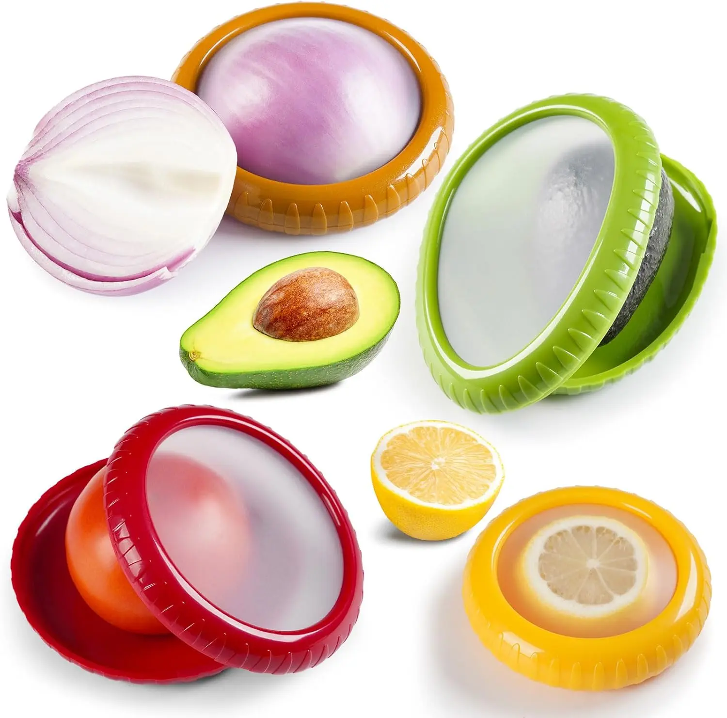 4-Piece Plastic Reusable Kitchen Preserving Containers with Collapsible Lids - Dustproof, Leak-Proof Utensils for Avocado, Tomato Preservation, Maintains Freshness