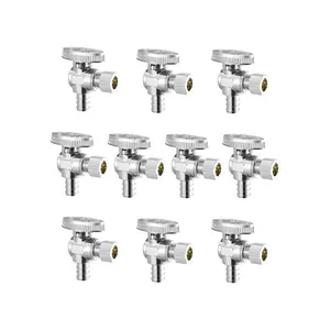 VEVOR 10 Pack Angle Stop Valve,  , Water Shut Off Valve 1/2" PEX x 3/8" OD Compression, 1/4 Turn Chrome Plated Brass Shutoff Valves for Bathroom Kitchen Toilet Shower Plumbing