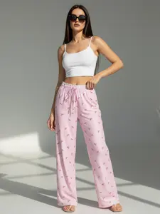 Valentine's Day Gift, Women's Casual Home Pants, Comfortable Striped Bow Print Sleepwear, Fitted Lounge Wear for All Seasons