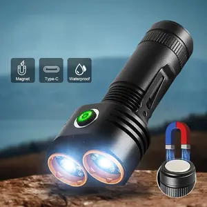 Portable Mini LED Flashlight, 1 Count 6LED Rechargeable Handheld Light, Mini Torch 2600mah Long Battery Life Magnetic Work Light, Outdoor Hiking Camping Emergency Light