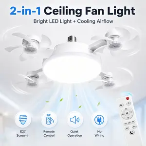 E27 Socket Ceiling Fan Light, 2-in-1 LED Fan with Remote Control, Quiet Cooling Light for Bedroom, Kitchen, Living Room & Home