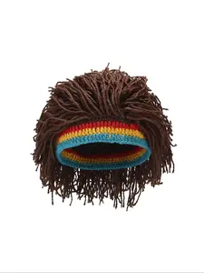 Unisex Street Style Fake Wigs Cap, Creative Braids Wigs Beanie Hat, Trendy Soft Wigs Beanie Hat, Fashionable Knitted Hat for Fall & Winter