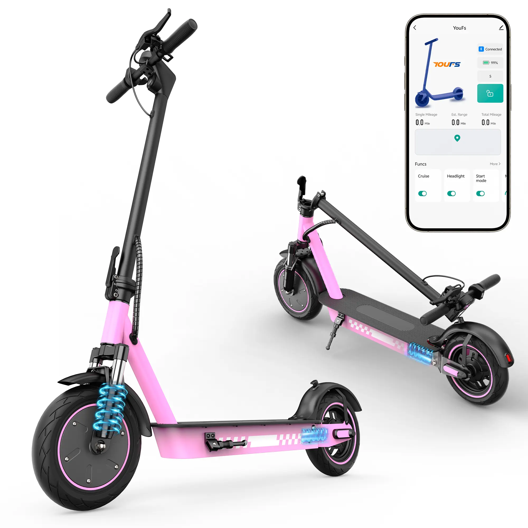 Foldable Aluminum Smart Electric Scooter for Adults - 350W Power, Dual Suspension, 28 MPH Max Speed (App Unlock), 16-25 Mi Range, Cruise Control, Dual Braking, Ideal for Commute
