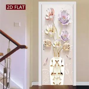 Flower & Vase Pattern Door Sticker, 2 Counts/set Easy Apply Peel & Stick Wall Decal, Waterproof & Scratch Resistant Decoration Painting for Home Wall Decoration, Ornaments, Adhesive Stickers