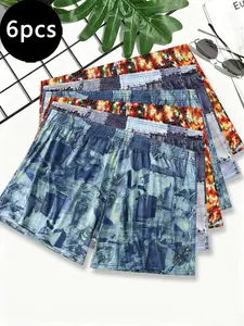 Men's Armani Pants 6-Piece Set, Fashion Plaid Print Briefs, Comfortable Breathable Home Wear, Daily Outdoor Sports Four-Way Pants