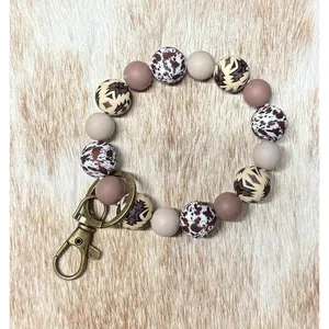 Western Aztec Brown Cow Wristlet Keychain