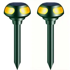 Solar Powered Mole Repellent, 2 Pack Ultrasonic Vole Repeller Outdoor, IP65 Waterproof Snake Deterrent, Gopher Remover Devices, Skunk, Groundhog Repellent for Yard, Garden, Lawn