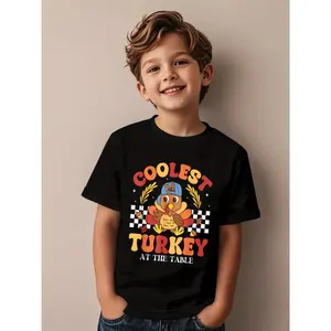 Coolest Turkey At The Table Thanksgiving Boys s T-Shirt for sren, 180g