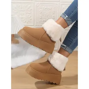 Winter classic thick soled snow boots for women, with a thick and warm plush lining, comfortable winter outdoor midsole boots, and a stylish suede collar design, perfect for winter travel, Casual Outdoor Boot