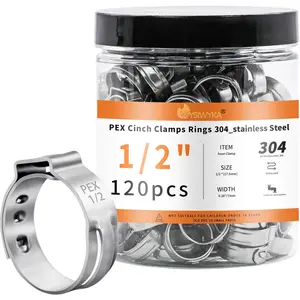 120 count 1/2 inch PEX Cinch Clamps Rings, 304 Stainless Steel Single Ear Hose Clamps, Pex Crimp Rings for PEX Tubing Pipe Fitting Connections