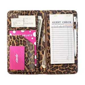 Server Book for Waitress Book with Zipper Pocket, 5x9 Leopard Magnetic Closure Server Wallet with Money Pocket and Zipper Pouch
