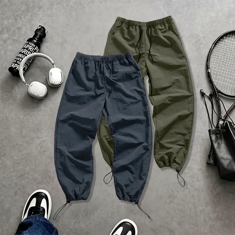 2-Pack Men’s Casual Straight-Leg Pants, Elastic Waist with Drawstring, Adjustable Hem, Multicolor Everyday Outdoor Pants