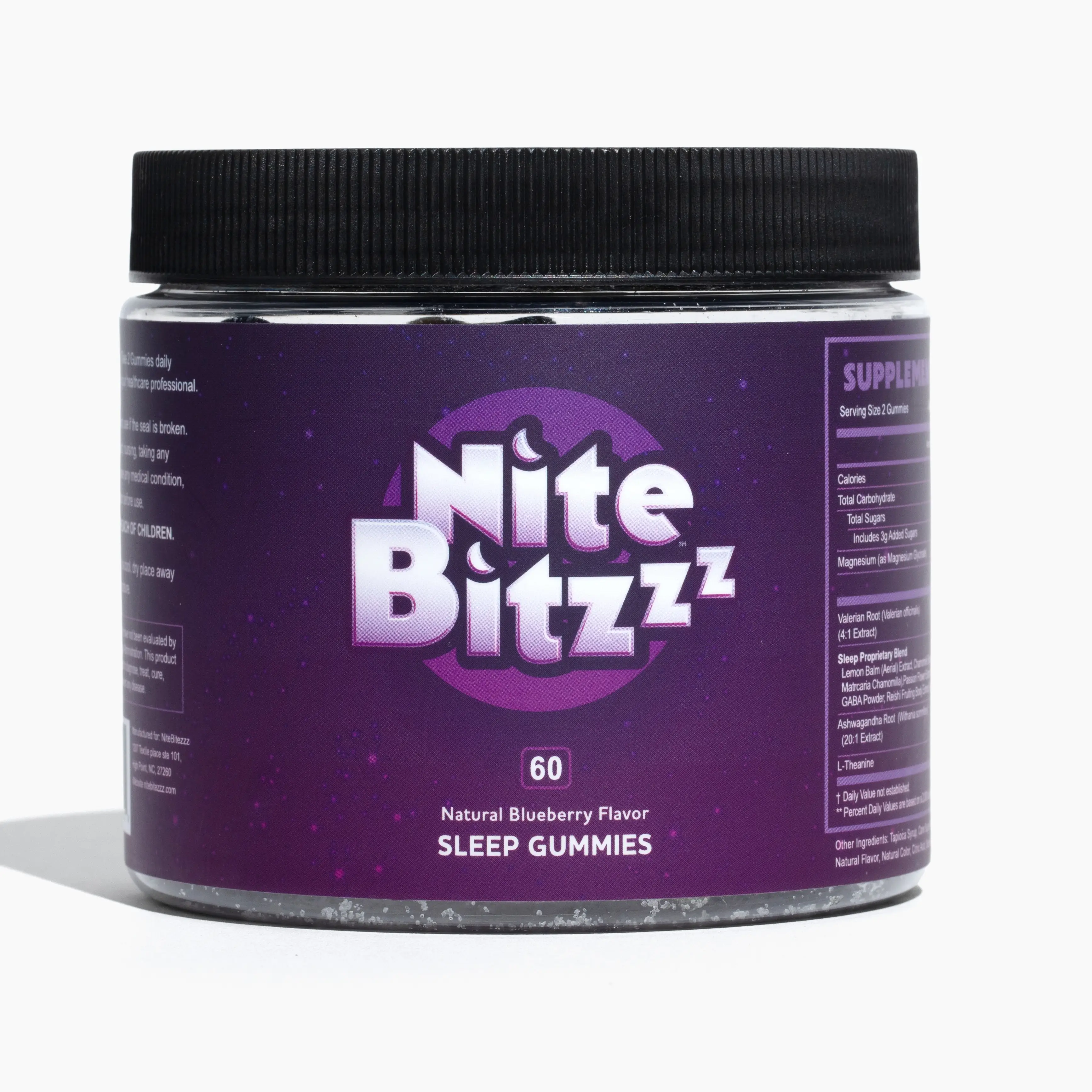 NiteBitzzz - Sleep Gummies - All Natural Stress Relief - Ashwagandha, Magnesium, Valerian Root, Passionflower - 60 Gummies - Melatonin Free - USA Made