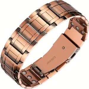 Men's pure copper magnetic bracelet with 3X super strong magnets - hypoallergenic, sturdy design, with adjustable folding clasp - perfect gift, wristband bracelet, adjustment tool.