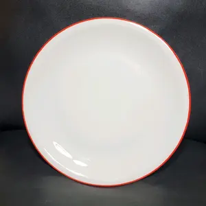 Vintage Italian Porcelain 7.5" White Plate with Red Band, Royal Tognana Porcellana d' Italia Treviso Side Plate