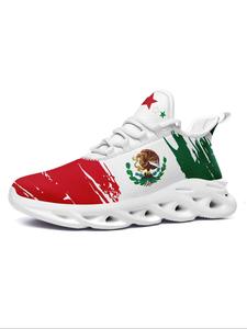 women's random mexico flag eagle print lace up sneakers, casual comfortable soft sole sports running shoes, all-match round toe shoes for daily wear
