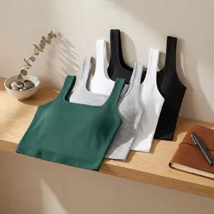 Women's Cotton Workout Crop Tank Top Racerback Yoga Athletic Sports Shirt - Breathable Comfortable Exercise Undershirt 4 Pack Set for Fitness Gym Running Training Activewear