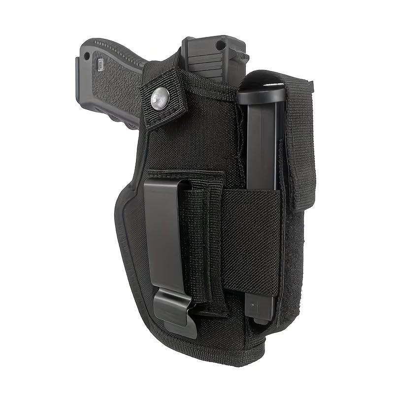 Single-Unit, Ambidextrous, Black Camel Hair Blend Holster — Featuring Snap-Button Closure, Designed for Concealed Carry — A Classic Style