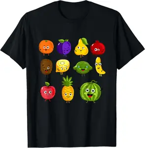 100%cotton Funny Fruits Collage Fruit and Vegetables T-Shirt T-Shirt