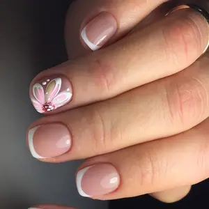 24 Pieces French Tip Short Square Acrylic Press-On Nails with Flower Design