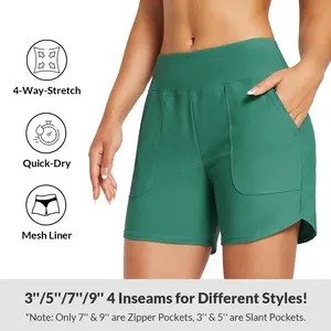 baleaf Women's High Waisted Lightweight  3''/5"/7''/9'' Board Shorts Swim/Running/Workout Quick Dry with Pockets Tankini Bottoms Bathing Suits Plus Size Bermuda Shorts Mesh Liner