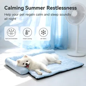Mochi Large Cooling Dog Bed with Headrest – Elevated Pet Cooling Mat for Summer, Portable Anti-Slip Mat with Built-In Pillow, for home , outdoor  and car travel,easy to clean,Comfortable Self-Cooling Sleeping Surface for Small to Large Dogs & Cats Plush