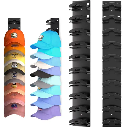 Hat Organizer for Baseball Caps 2 Pack, Hat Rack for Wall with Strong Adhesive Hold up to 20 Hats, Hat Hanger Holder Display for Door Closet, Cap Storage Multilayer Hangable Adjustable
