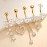 Rhinestone Decor Belly Button Ring, Cute Butterfly Flower & Love Heart Charm Belly Ring, Body Jewellery Belly Button Jewelry for Women & Girls Valentine's Day Gift #GLOBAL PICKS