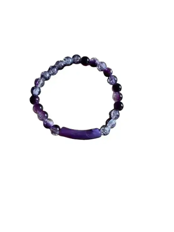 Female Speckled Beads Glass Bangle - Elegant Handmade Purple Bar Bangle, 8mm Beads, 7.5in Ivory Accent Costume Jewelry for Daily Casual Wear, Elegant Bangle, 7.5 In