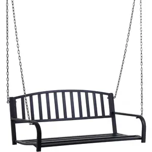 2 Person Front Porch Swing Patio Swing Bench, Outdoor Steel Swing Chair with Sturdy Chains, for Backyard, Deck, 528 lb Weight Capacity, BlackOutdoor hanging chair balcony rocking chair indoor swing chair double home courtyard iron swing
