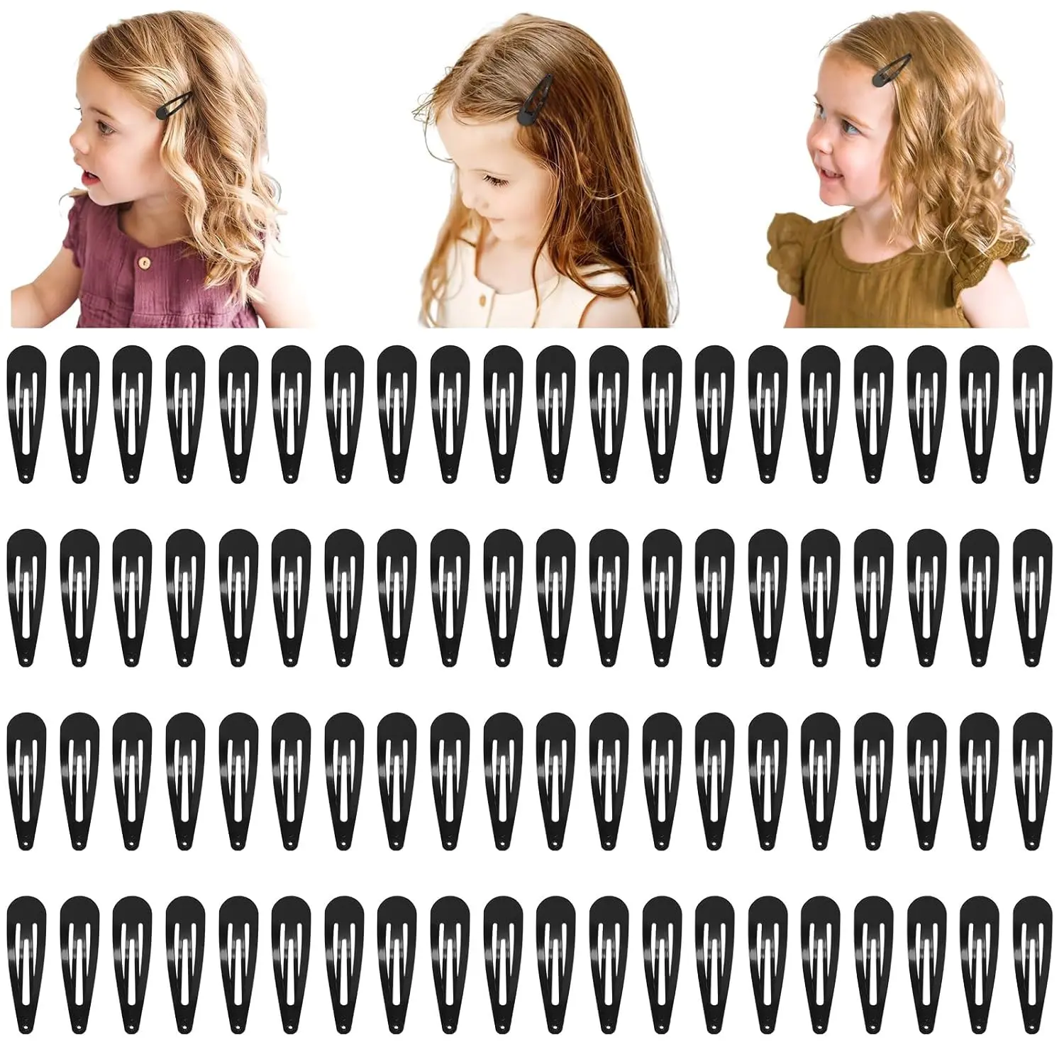 80 pack 2 Inch Snap Hair Clips Hair Barrettes Black Snap Barrettes for Girls  Women DIY Hair Accessory (5cm,Black)