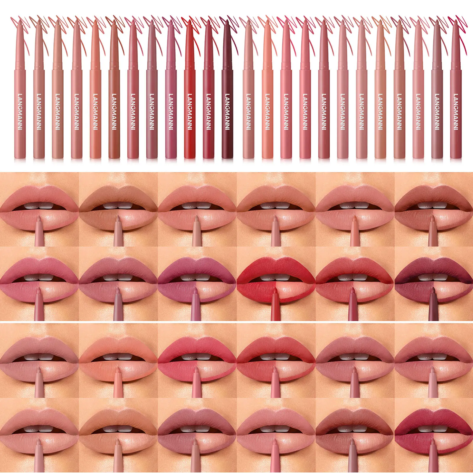 LANGMANNI 24 PCS Sculpting Matte Velvet Lip Liner Set,Smooth Creamy Texture,Waterproof And High Pigmented For Girls Daily Application Lip Makeup