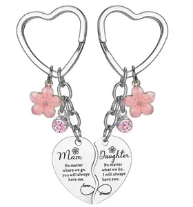 2 Pcs Mother Daughter Heart Matching Keyring Keychain Set Gifts For Mom Mothers Day Gifts from Daughter