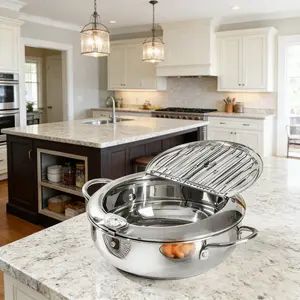 Restaurant-Style Stainless Steel Non-Stick Deep Fry Pan with Lid for Crispy Fried Chicken & More Cookware