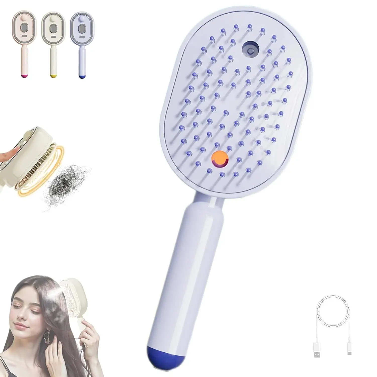 Electric Steam Brush, 2-In-1 Misting Hair Brush with Water Spray, Rechargeable Steam Hair Straightener, Retractable Detangling Steams Brushs for Natural Hairs