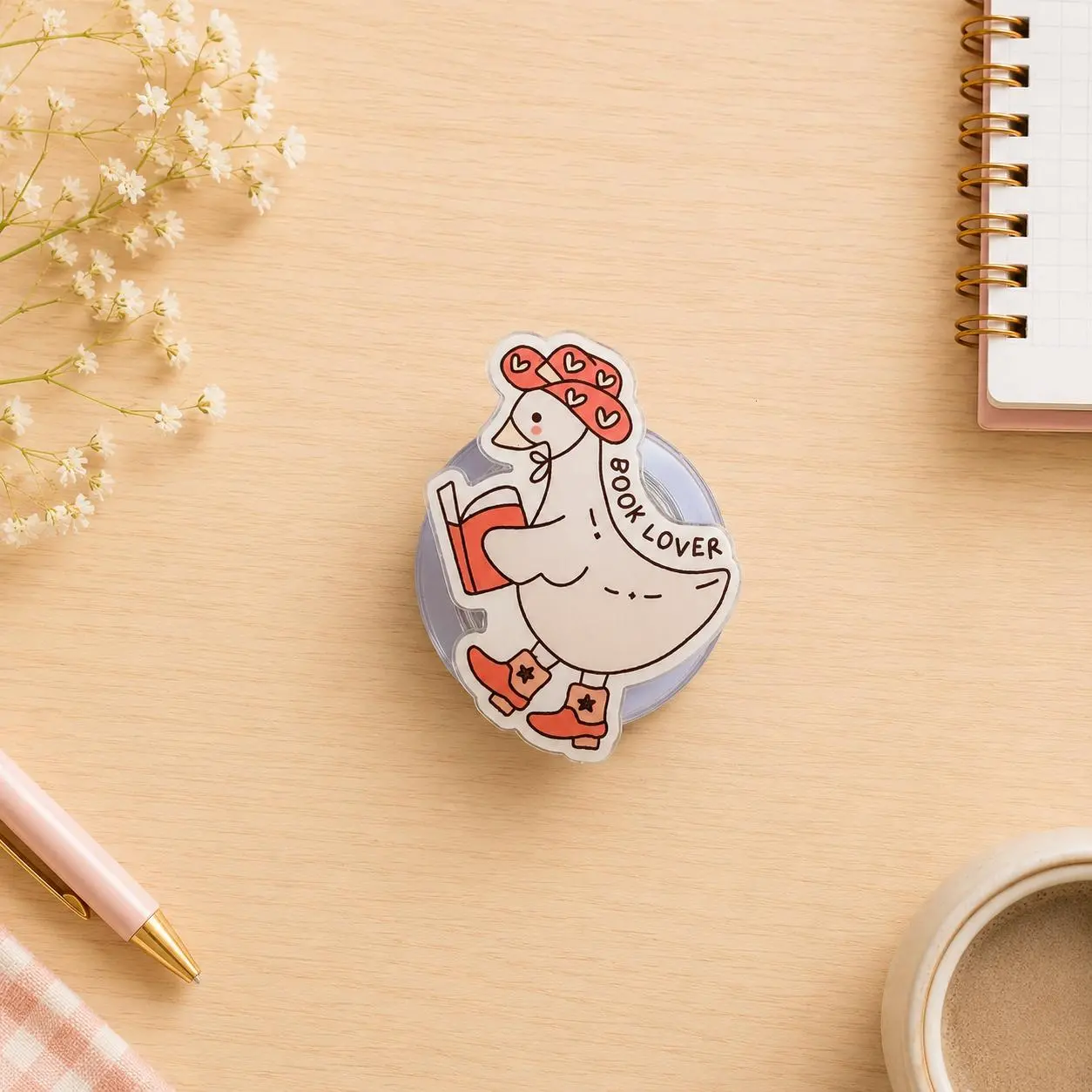 Book Lover Goose Phone Grip, MagSafe Magnetic Kindle Grip Stand, Cute Bookish Phone Holder, Coquette Gift for Women Readers